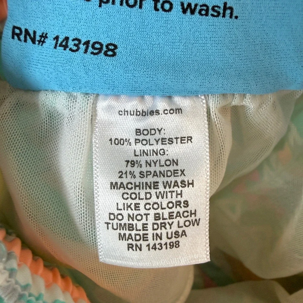 Chubbies Mens Swim Trunks Small Teal Geometric Southwestern Print Mesh Lined